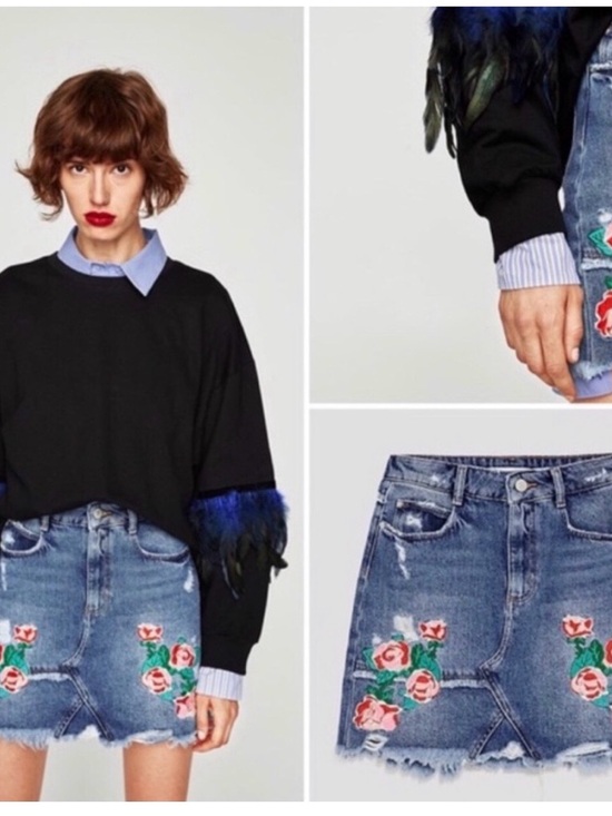 Zara Dresses & Skirts - Zara rose floral embroidered distressed raw hem mini skirt